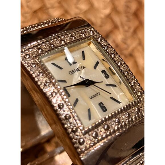 Geneva Silver Cuff Watch Women's Celtic Analog *New Battery* Dressy Bracelet - Picture 1 of 10
